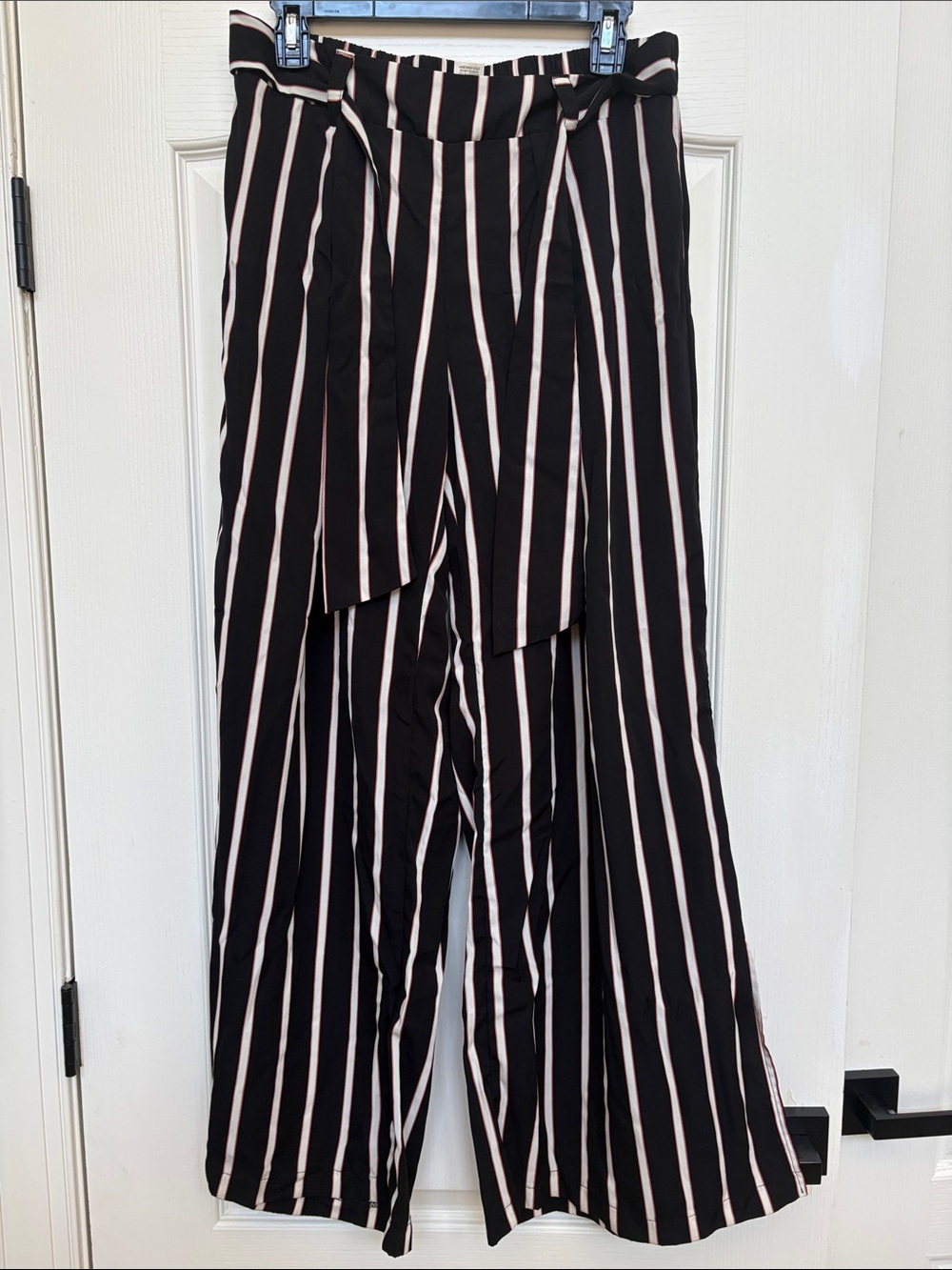 URBAN Romantics Black Wide-Leg Pants with Cream Stripes